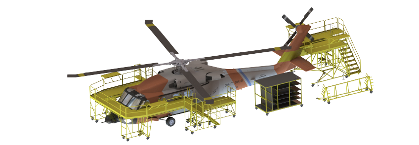 360 degree maintenance platform, blade rack and parts rack [helicopter]