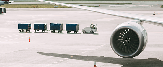 baggage carts on a runway