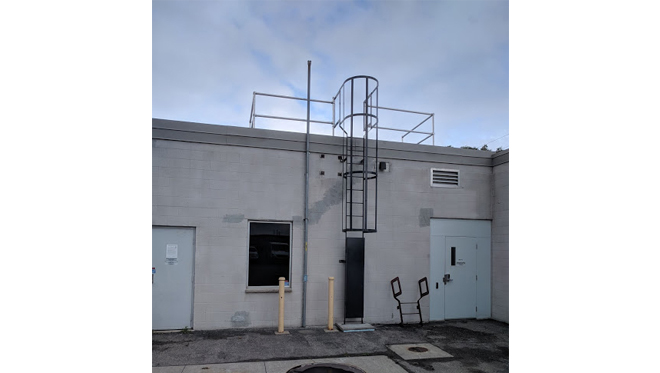 fixed access ladder with ladder guardrail [fall protection]
