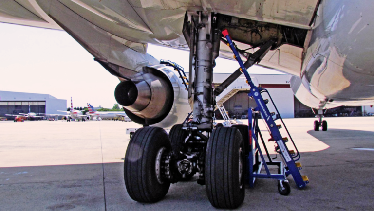 wheel well access stand in use [fixed wing]