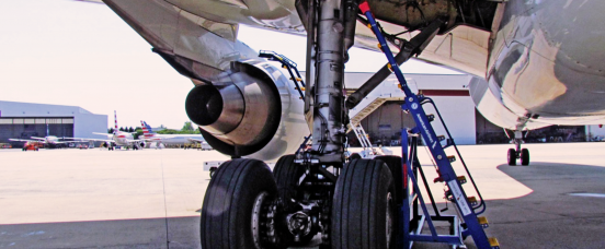 wheel well access stand in use [fixed wing]